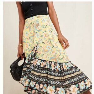 ⭐️ Farm Rio Hedi Floral Ruffle Peasant Minimal Cottage Modern Midi Wrap Skirt